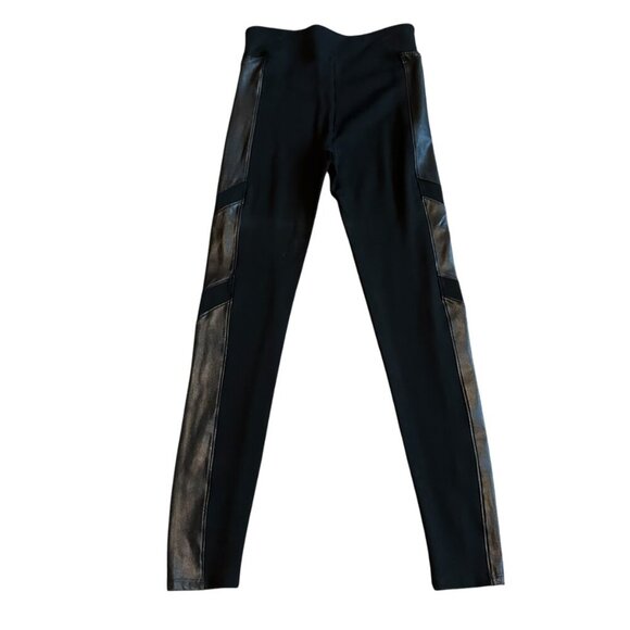 Spanx Black Faux Leather Side Panel Leggings Pull-On Stretch Size Medium Women's - Picture 7 of 11
